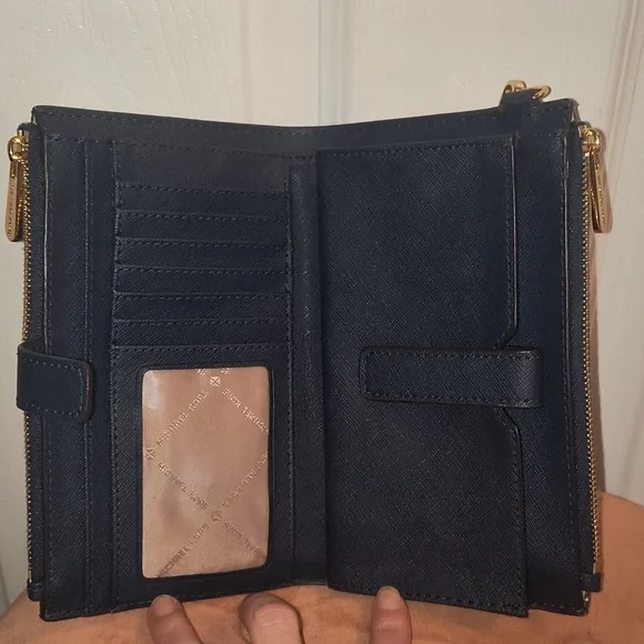 Michael Kors Jet Set Navy Floral Double Zip Wristlet - Picture 9 of 13